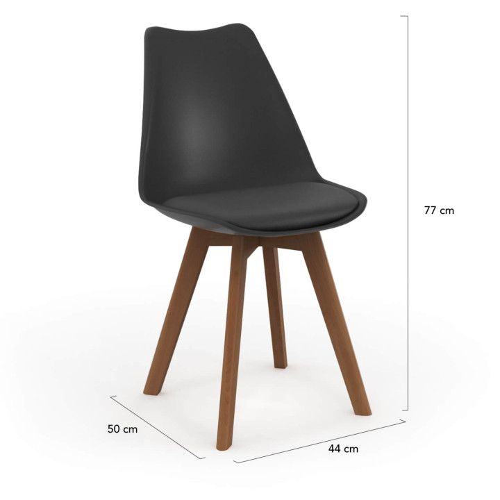 Lot de 6 chaises scandinaves SARA noires pieds foncés pour salle à manger