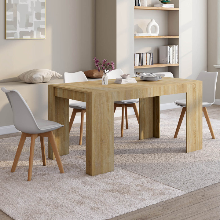 Uitschuifbare consoletafel, 14 personen, wit hout