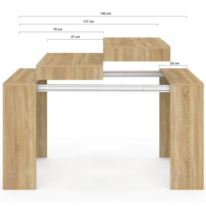 Mesa consola extensible para 6 personas, imitación de haya