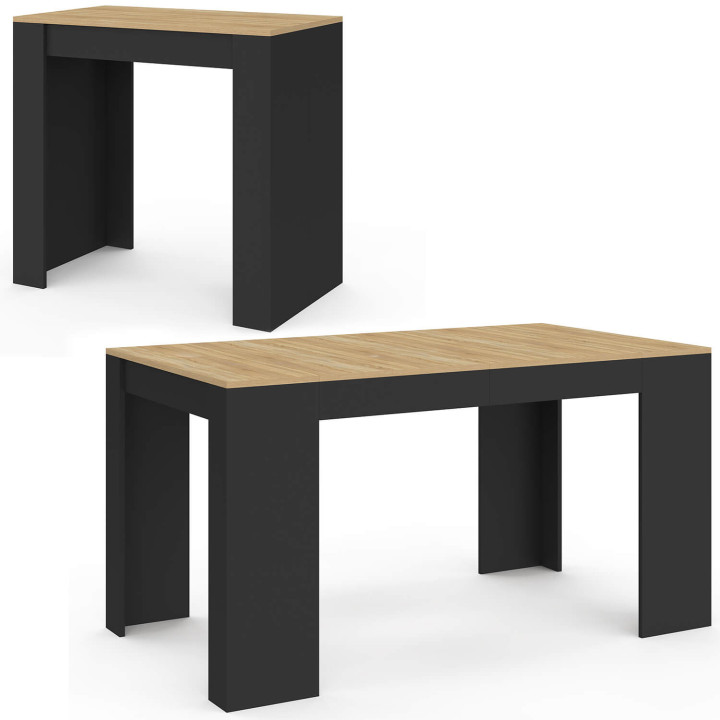 Tavolino allungabile 140 cm 2 in 1 per 6 persone, in legno e nero - ORLANDO