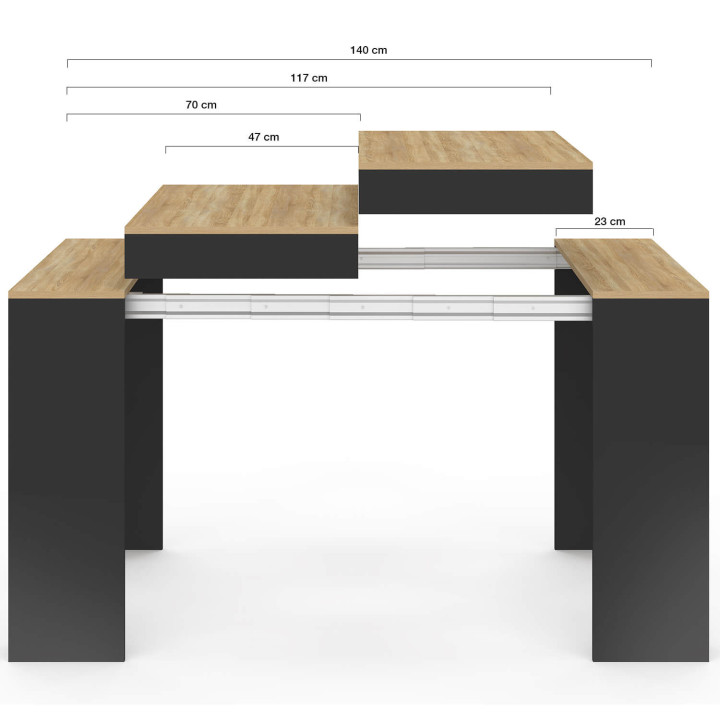 Tavolino allungabile 140 cm 2 in 1 per 6 persone, in legno e nero - ORLANDO