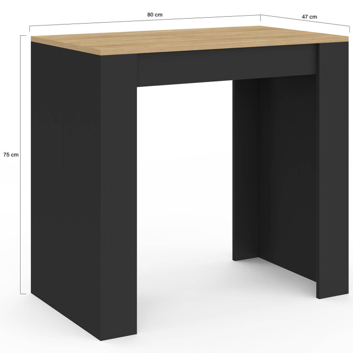 Mesa consola extensible de 140 cm, 2 en 1, para 6 personas, en madera y negro - ORLANDO