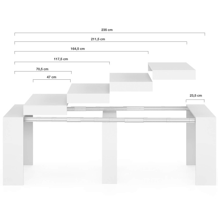 Uitschuifbare consoletafel voor 10 personen, wit hout