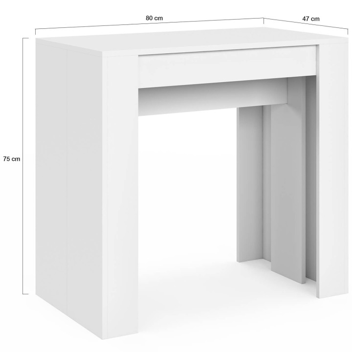 Uitschuifbare consoletafel voor 10 personen, wit hout