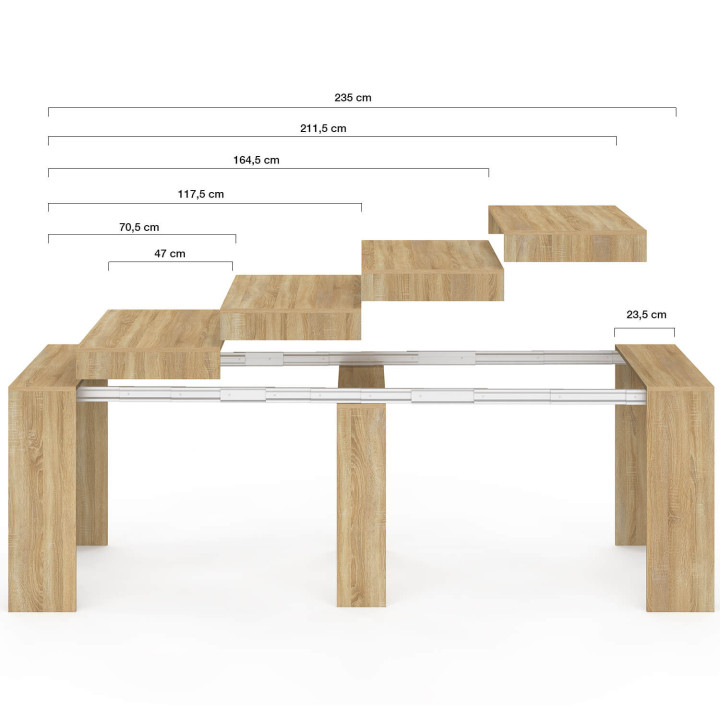 Uitschuifbare consoletafel, 6 personen, imitatiebeukenhout