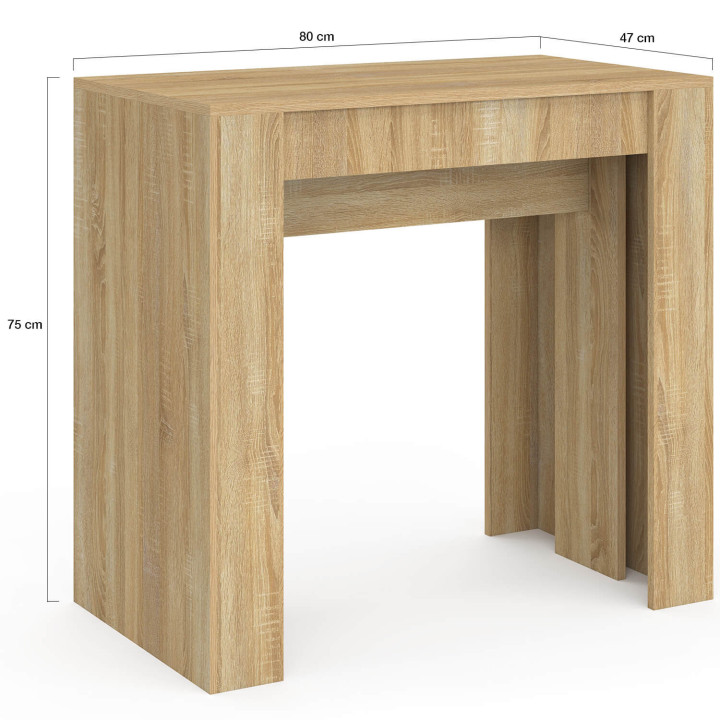 Mesa consola extensible para 10 personas, imitación de haya
