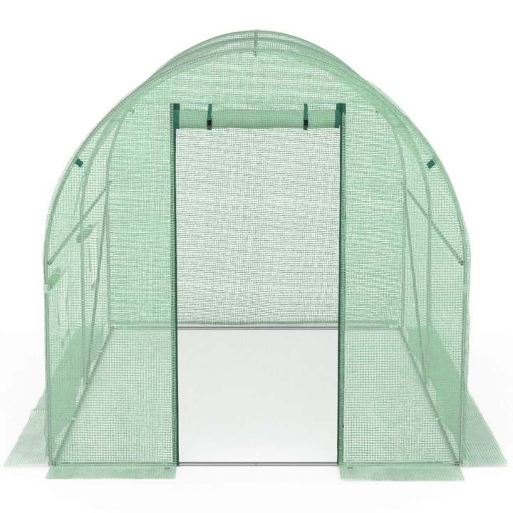 Serre de jardin tunnel 6m² 3 x 2 x 2 m acier galvanisé + bâche anti-UV avec porte et fenêtres ROMA verte