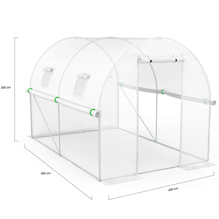 Serra a tunnel da giardino 6m2 telone bianco economico 3 cerchi