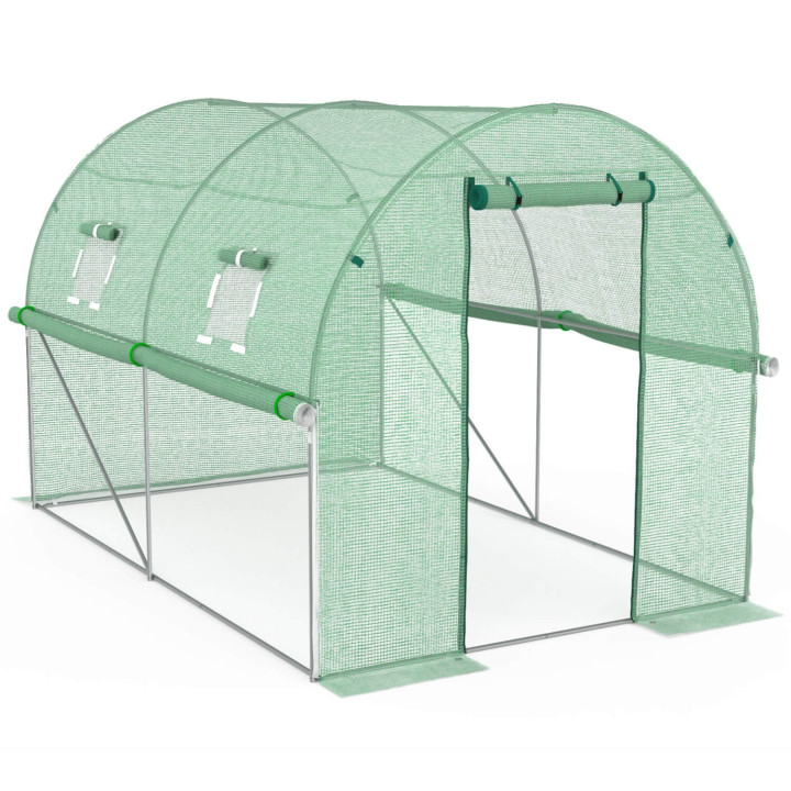 Tunnelgewächshaus für den Garten 6m² grüne Plane billig 3 Bögen