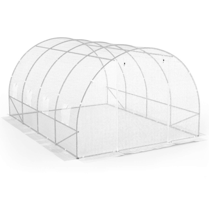 Serre de jardin tunnel 12m² 4 x 3 x 2 m acier galvanisé + bâche anti-UV avec porte et fenêtres ZEBRA blanche