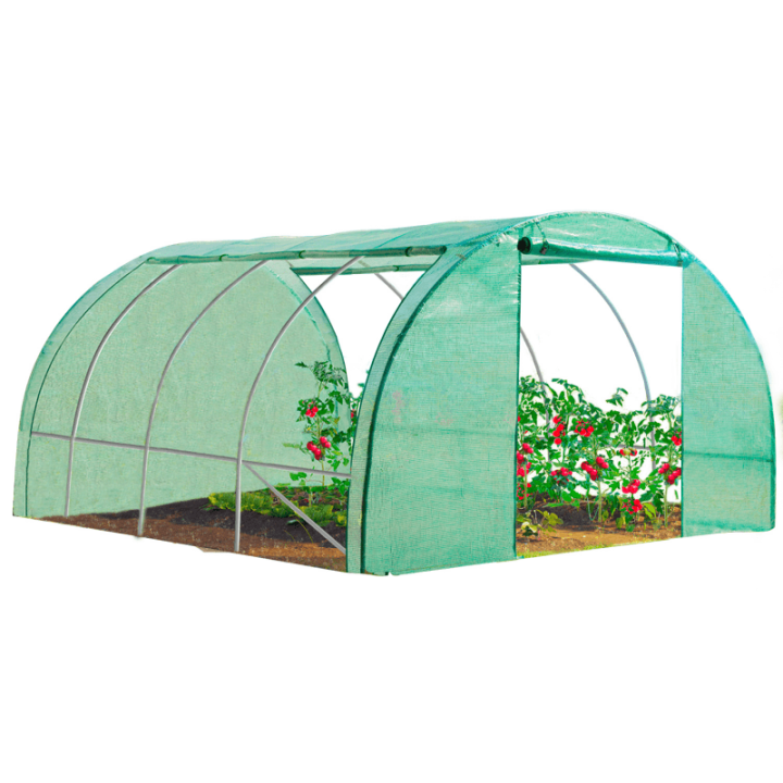 Serre de jardin tunnel 12m² 4 x 3 x 2 m acier galvanisé + bâche anti-UV avec porte et fenêtres ZEBRA verte toutes saisons