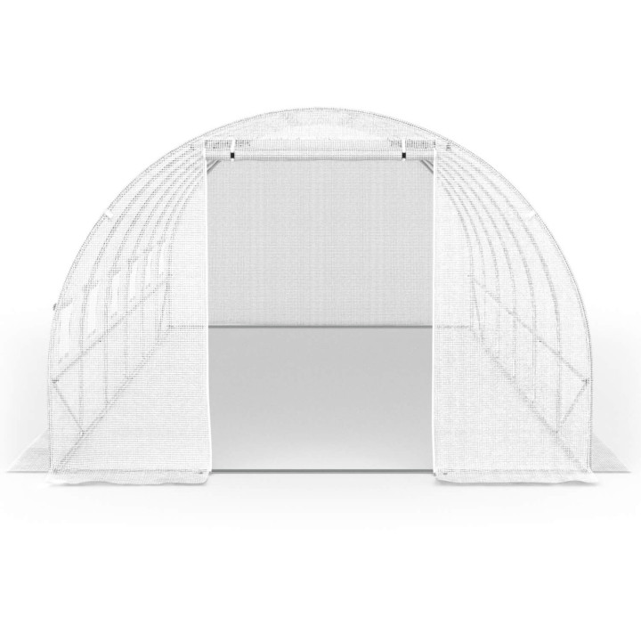 Serre de jardin tunnel 18m² 6 x 3 x 2 m acier galvanisé + bâche anti-UV avec porte et fenêtres CRIMÉE blanche