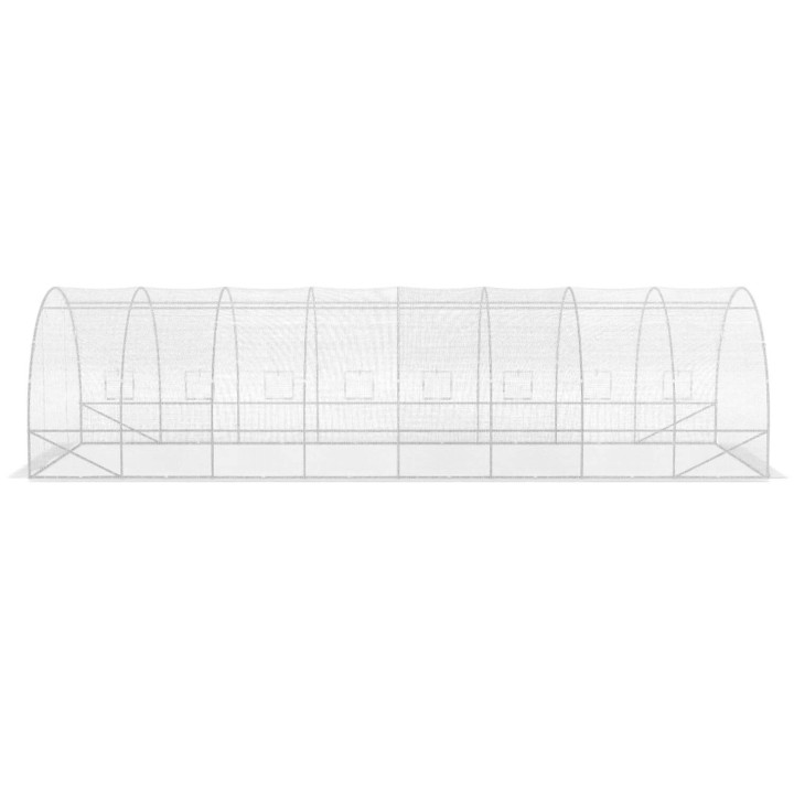 Serre de jardin tunnel 24m² 8 x 3 x 2 m acier galvanisé + bâche anti-UV avec porte et fenêtres DES ANDES blanche