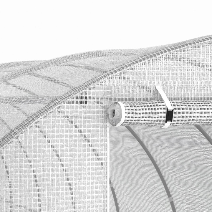 Serre de jardin tunnel 24m² 8 x 3 x 2 m acier galvanisé + bâche anti-UV avec porte et fenêtres DES ANDES blanche