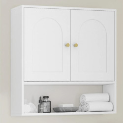 Mueble de almacenamiento suspendido para el cuarto de baño ARSENE: armario de pared con 2 puertas y estante, de madera blanca