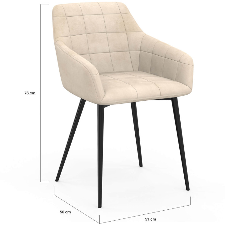 Set van 2 beige fluwelen eetkamerstoelen - MADY