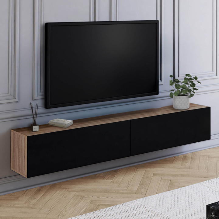 Porta TV a parete da 180 cm in legno e nero - ELIO