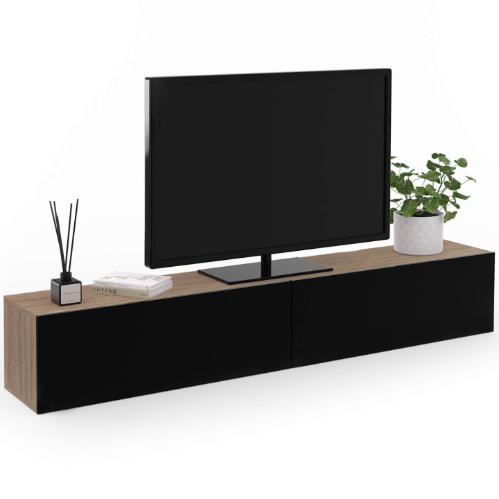 Porta TV a parete da 180 cm in legno e nero - ELIO