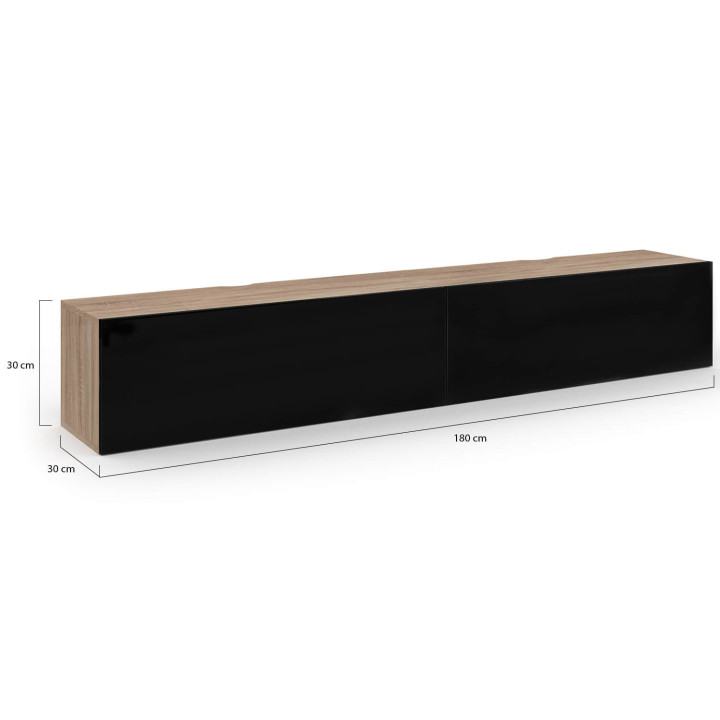 Porta TV a parete da 180 cm in legno e nero - ELIO