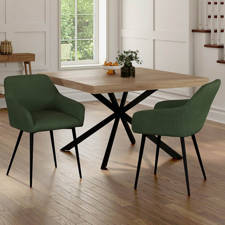 Set di 2 poltrone da tavolo in velluto a coste color kaki - JANY