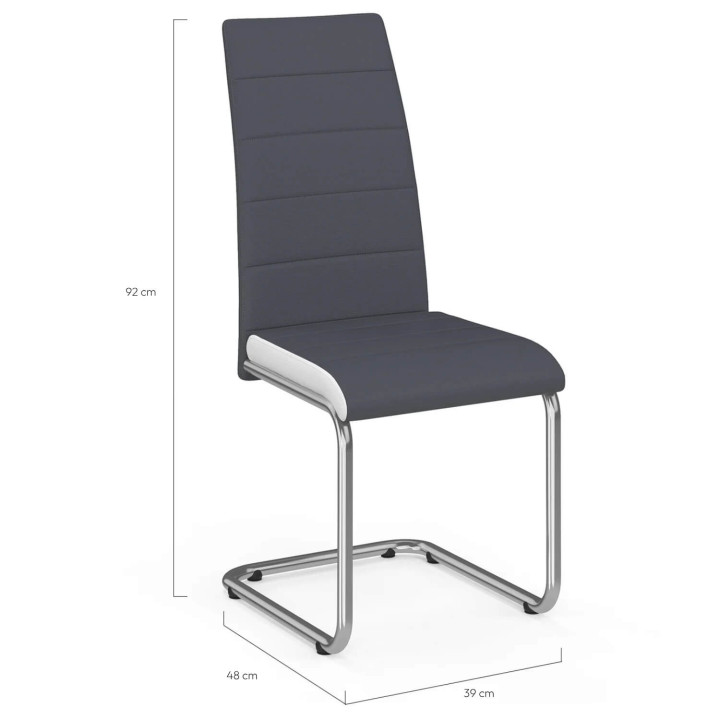 Lot de 4 chaises MIA grises liseré blanc pour salle à manger