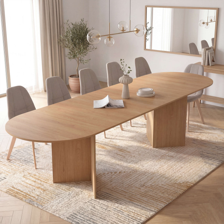 Tavolo da pranzo ovale allungabile MARTHE 6-12 persone effetto faggio 200-300 cm