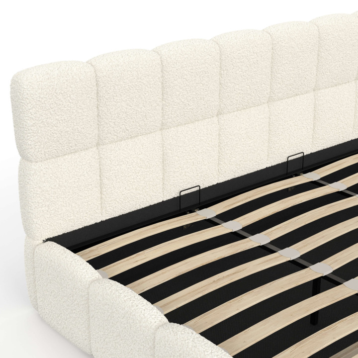 Letto matrimoniale a cassettone NUAGE con testata trapuntata e rete a ricciolo bianca da 180 x 200 cm