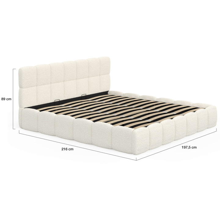 Letto matrimoniale a cassettone NUAGE con testata trapuntata e rete a ricciolo bianca da 180 x 200 cm
