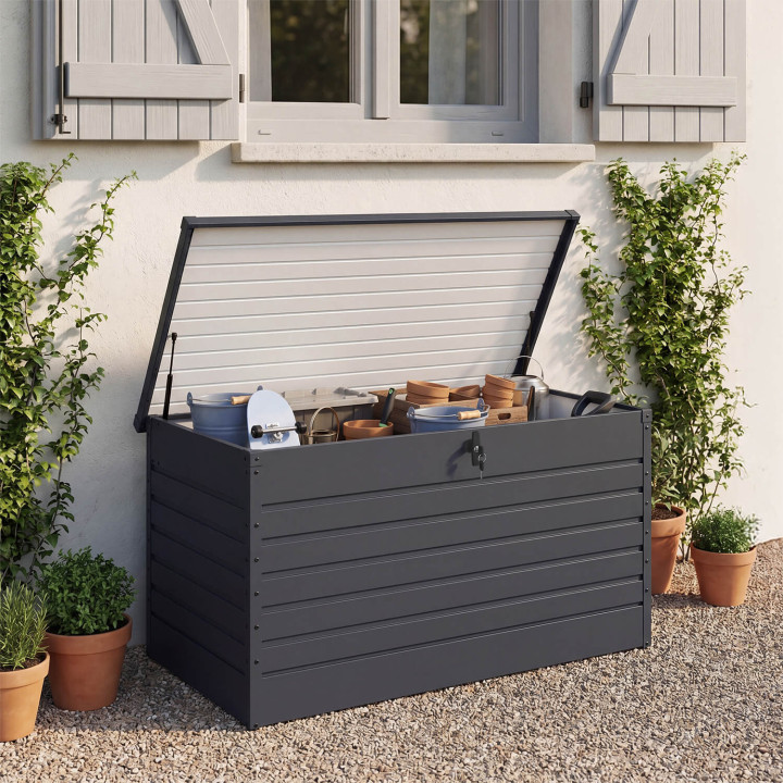 Abschließbare Aufbewahrungsbox aus Metall anthrazitgrau für den Garten 1250L 175x95x90 cm