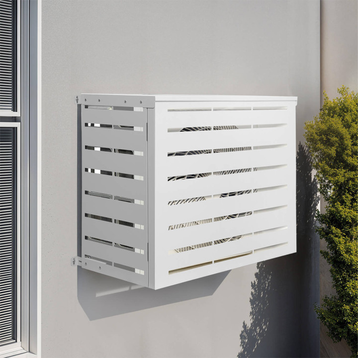 Witte metalen afdekking voor buitenairco, 95 x 50 x 80 cm