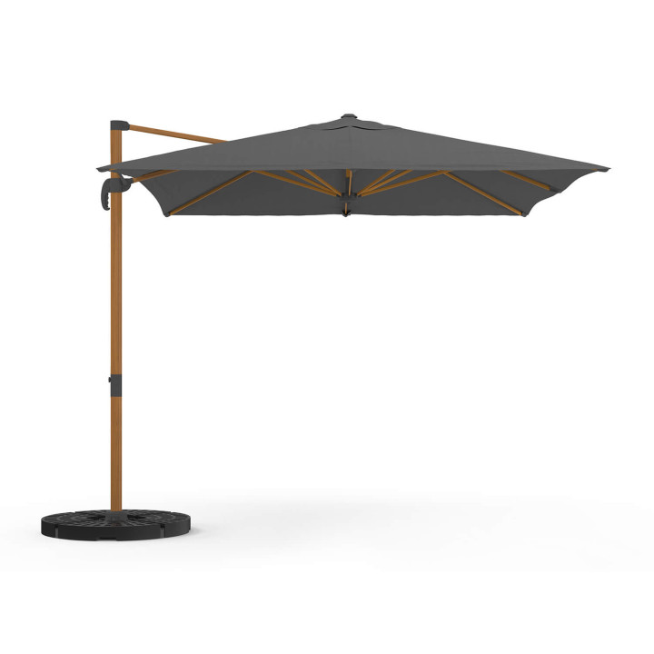 Offset 360° kantelbare parasol mat houteffect met grijze stof 3X4M en hoes - CALVI
