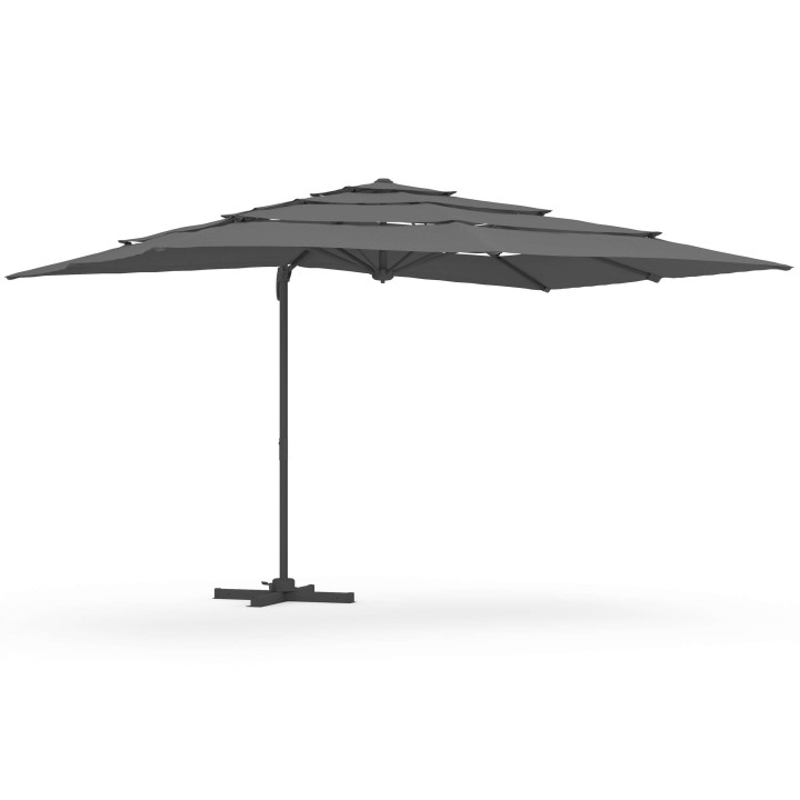 360° draaibare, kantelbare parasol met zijdelingse bevestiging, geschikt voor harde wind, grijs, 3x4 m, met hoes - CALVI