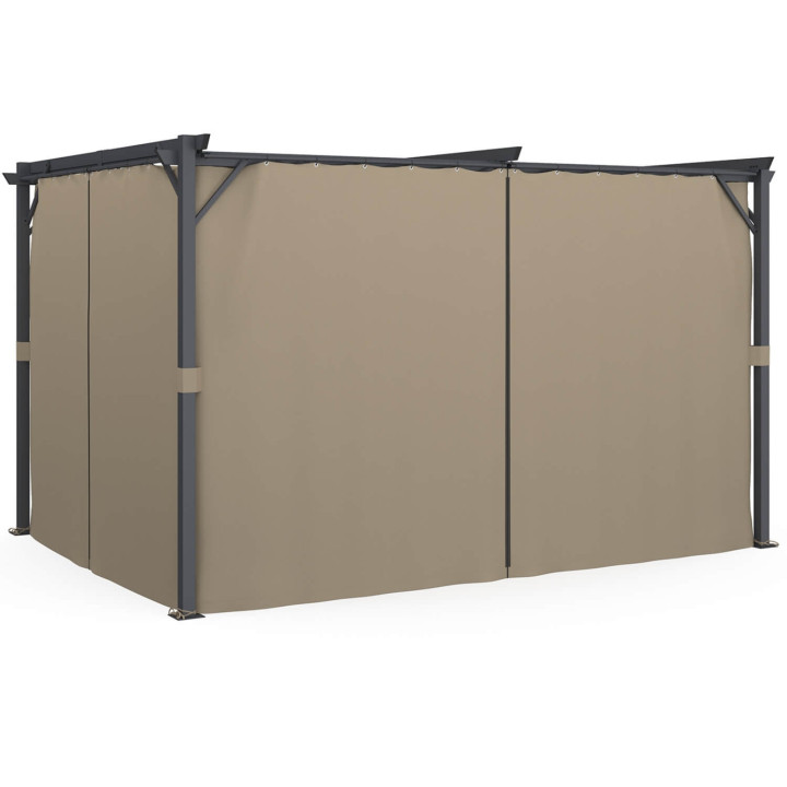Pergola Integrale Edition Moskitonetz versenkbares Dach 3x4 M und 4 Vorhänge taupe