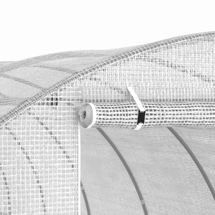 Bâche de rechange pour serre de jardin tunnel 24m² 8 x 3 x 2 m anti-UV avec porte et fenêtres DES ANDES blanche