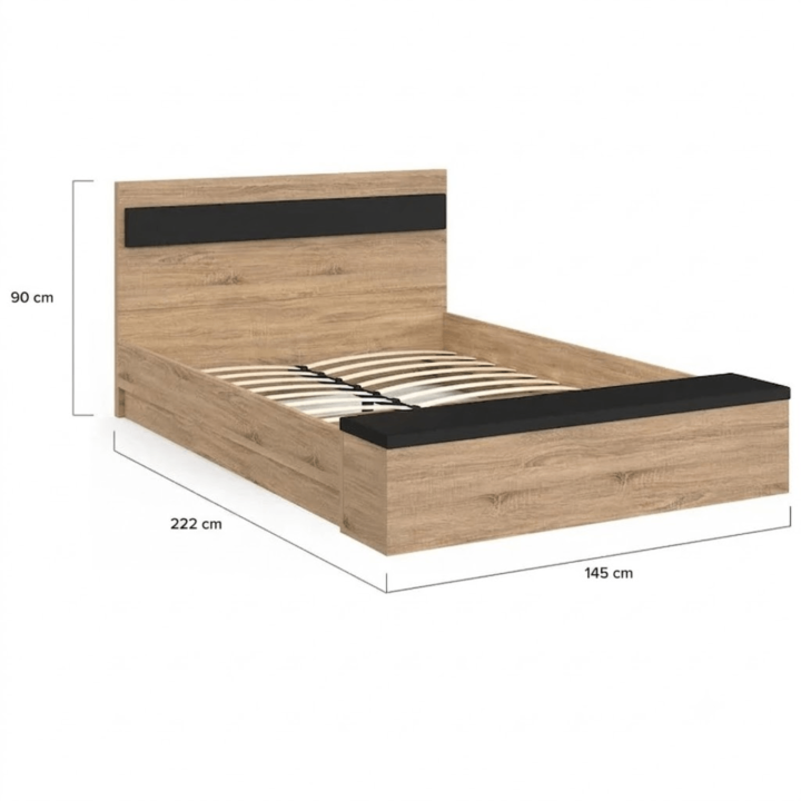 Letto matrimoniale 140x190 con testiera in legno e nero + panca - GAELLE