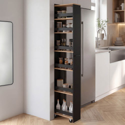 Carrello da cucina salvaspazio HAGA con 6 ripiani, nero e finitura faggio, altezza 177 cm