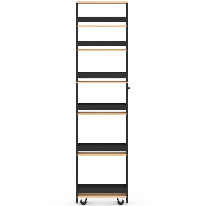 Carro de cocina compacto HAGA con 6 estantes, negro y imitación de haya. Altura: 177 cm