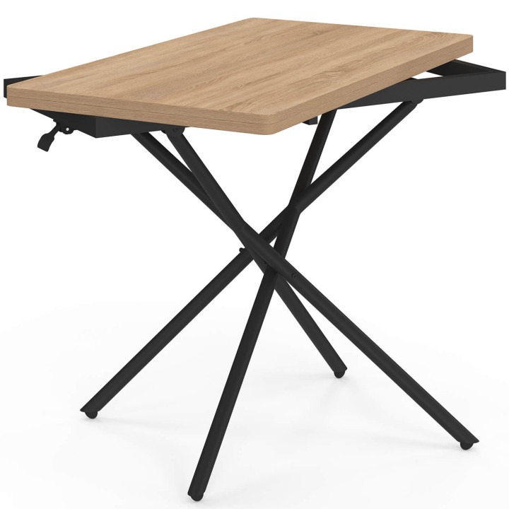 Table basse 2 en 1 relevable en table à manger rectangulaire ALIX 100 cm bois et noir