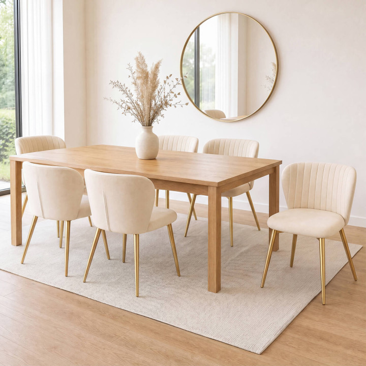 Set di 6 sedie KASIA in velluto beige con gambe dorate