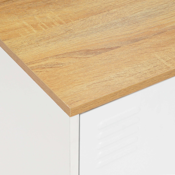 Laag wit metalen dressoir met 3 deuren en 113cm houten blad - ESTER