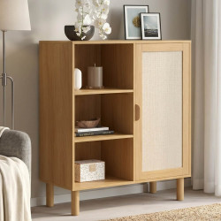 Dressoir met 3 planken en kast 70 cm hout- en linneneffect - ROBIN