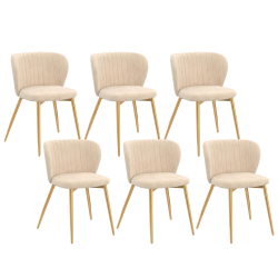 Set van 6 KASIA beige fluwelen stoelen met gouden poten