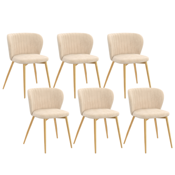 Set di 6 sedie KASIA in velluto beige con gambe dorate