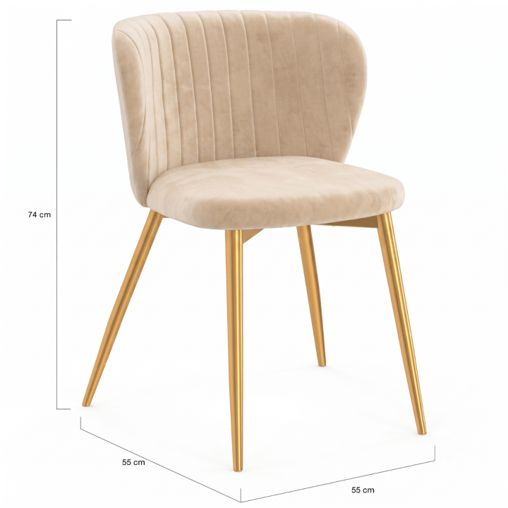 Set di 6 sedie KASIA in velluto beige con gambe dorate