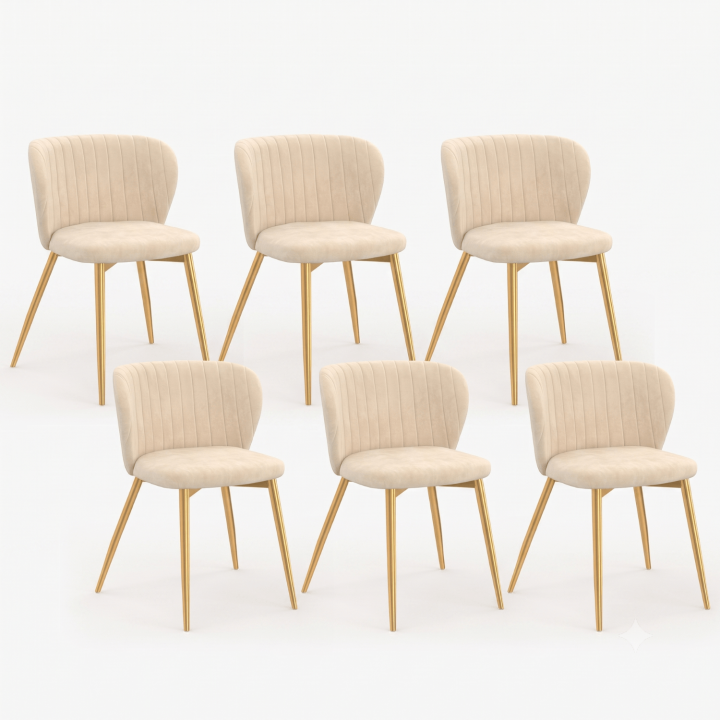 Set di 6 sedie KASIA in velluto beige con gambe dorate