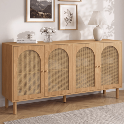 VLORA 160 cm 4-deurs dressoir, boogvorm, hout en vlechtwerk