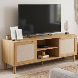 140 cm 2-deurs TV-meubel met hout- en linneneffect - ROBIN