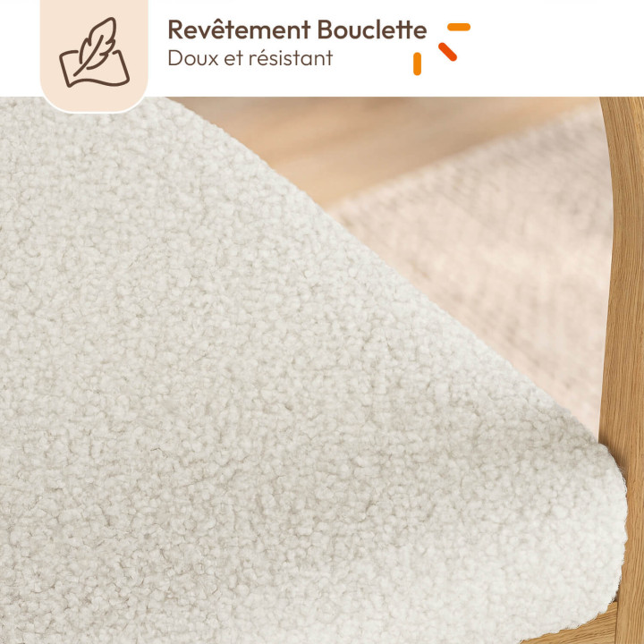 Ensemble table à manger ronde CARMEN 4-8 personnes en bois 110-150 cm et 4 chaises ESMA effet bois et bouclette avec accoudoirs
