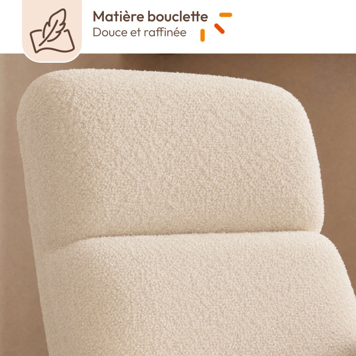 Fauteuil relax CALEB en tissu bouclette beige avec dossier inclinable et repose pieds