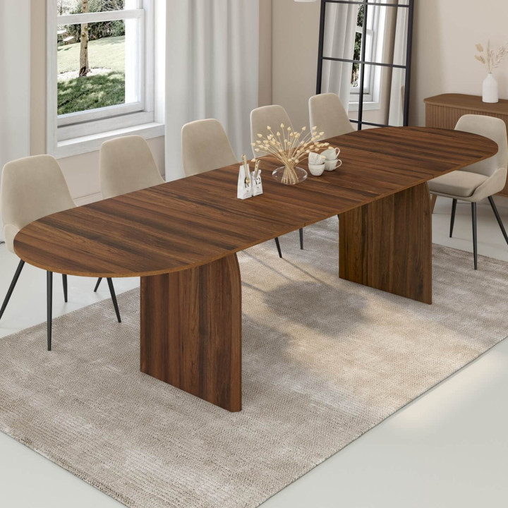 Table à manger extensible japandi ovale EDITH 6-12 personnes noyer 200-300 cm